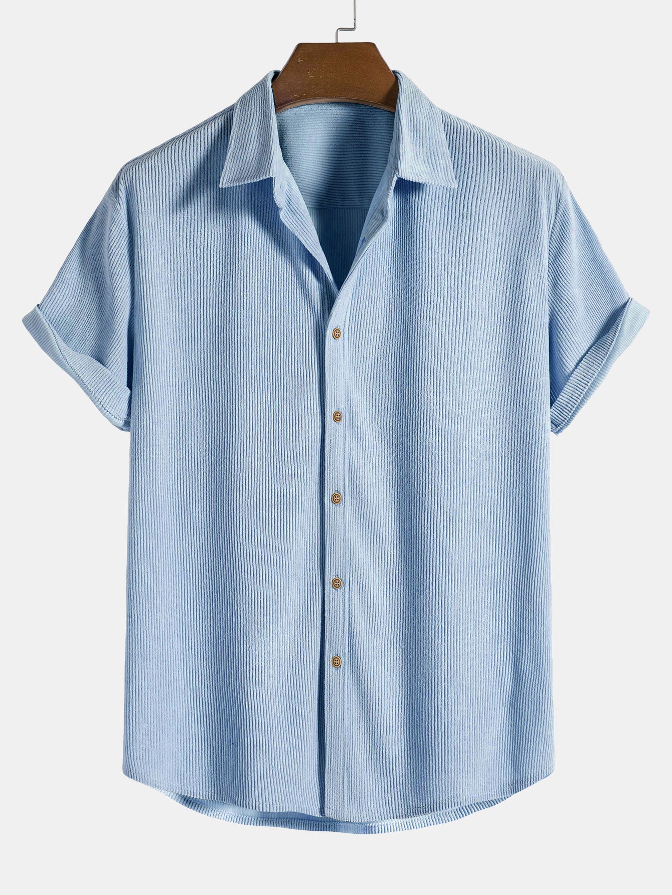 Short-Sleeve Corduroy Button-Up Shirt with Matching Shorts