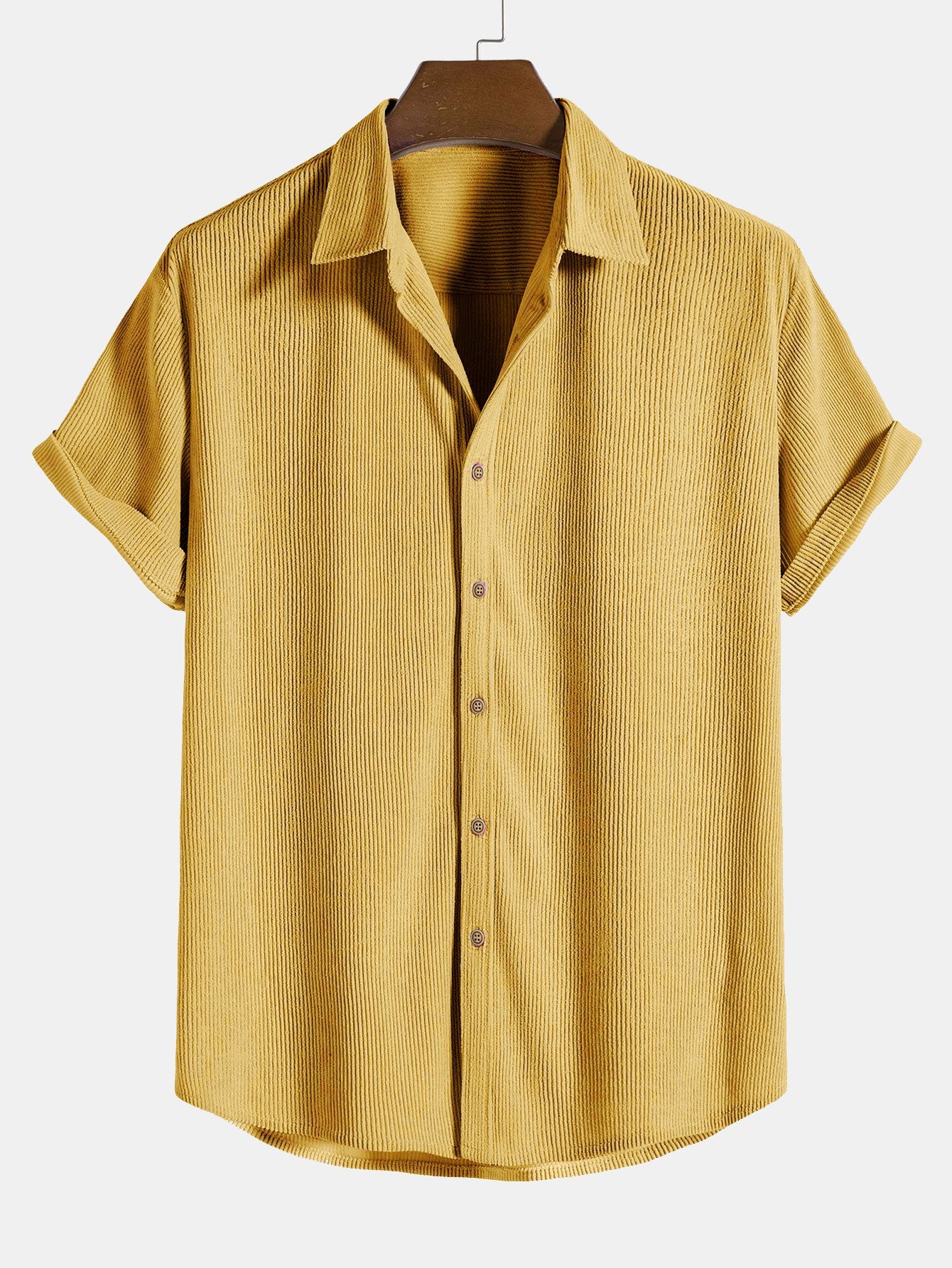 Short-Sleeve Corduroy Button-Up Shirt with Matching Shorts