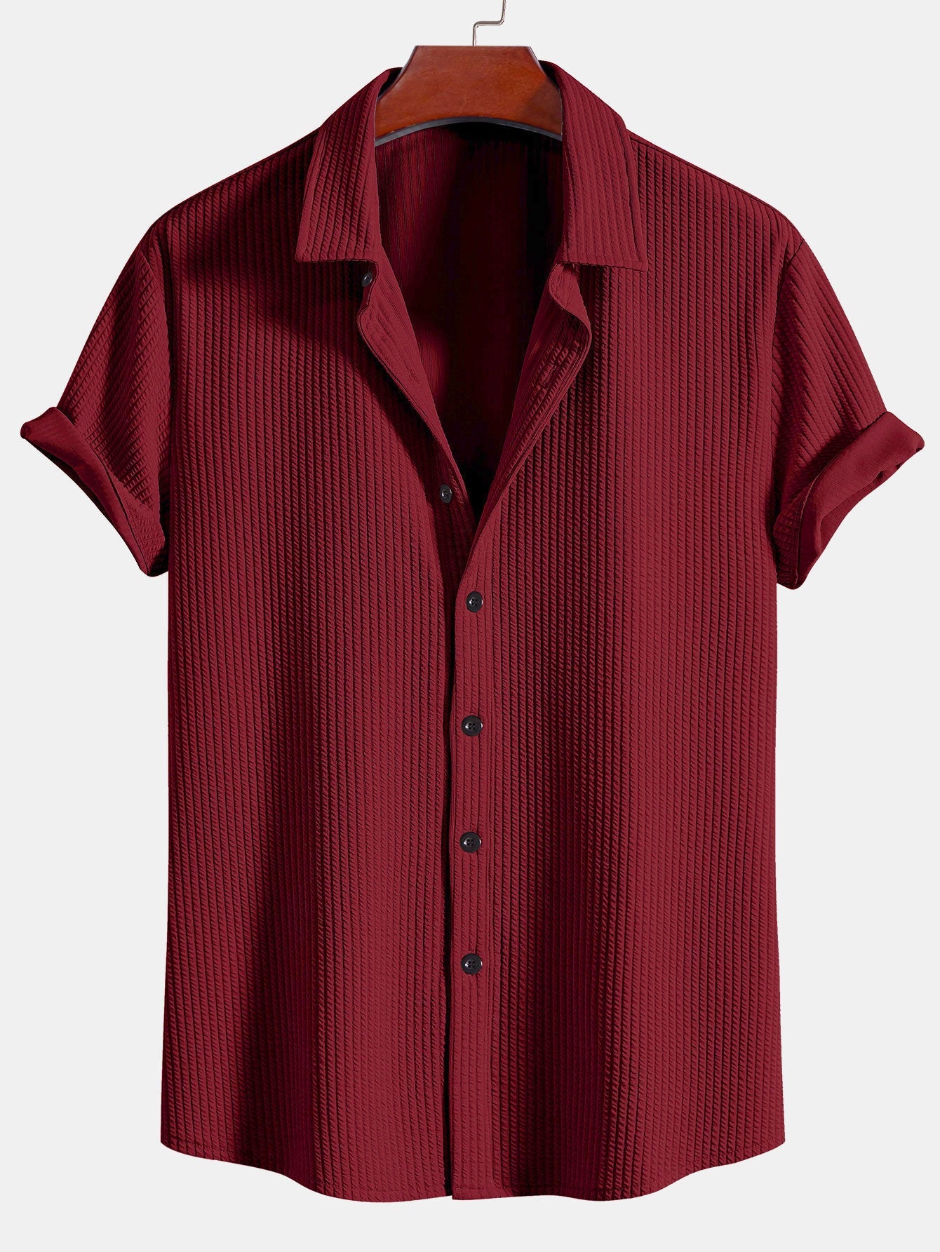 Ribbed Muscle Fit Button-Up Shirt and Shorts Set