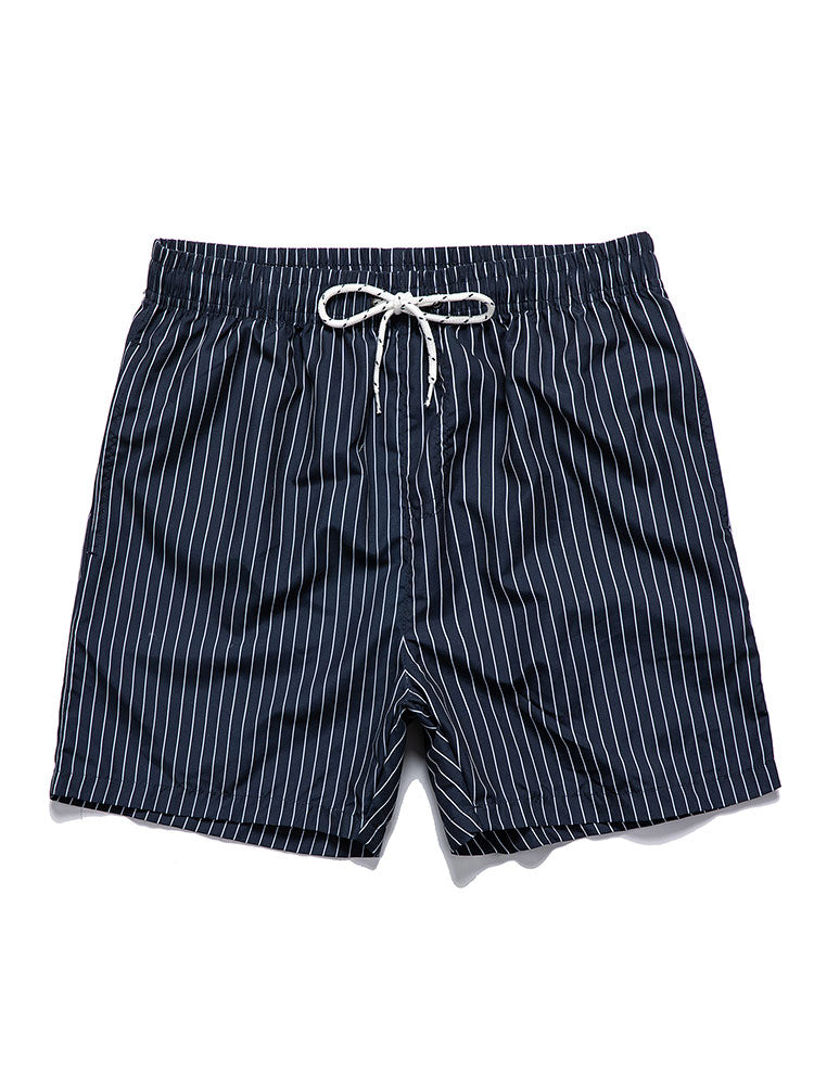 Short Sleeve Linen-Style Shirt & Striped Swim Shorts Set