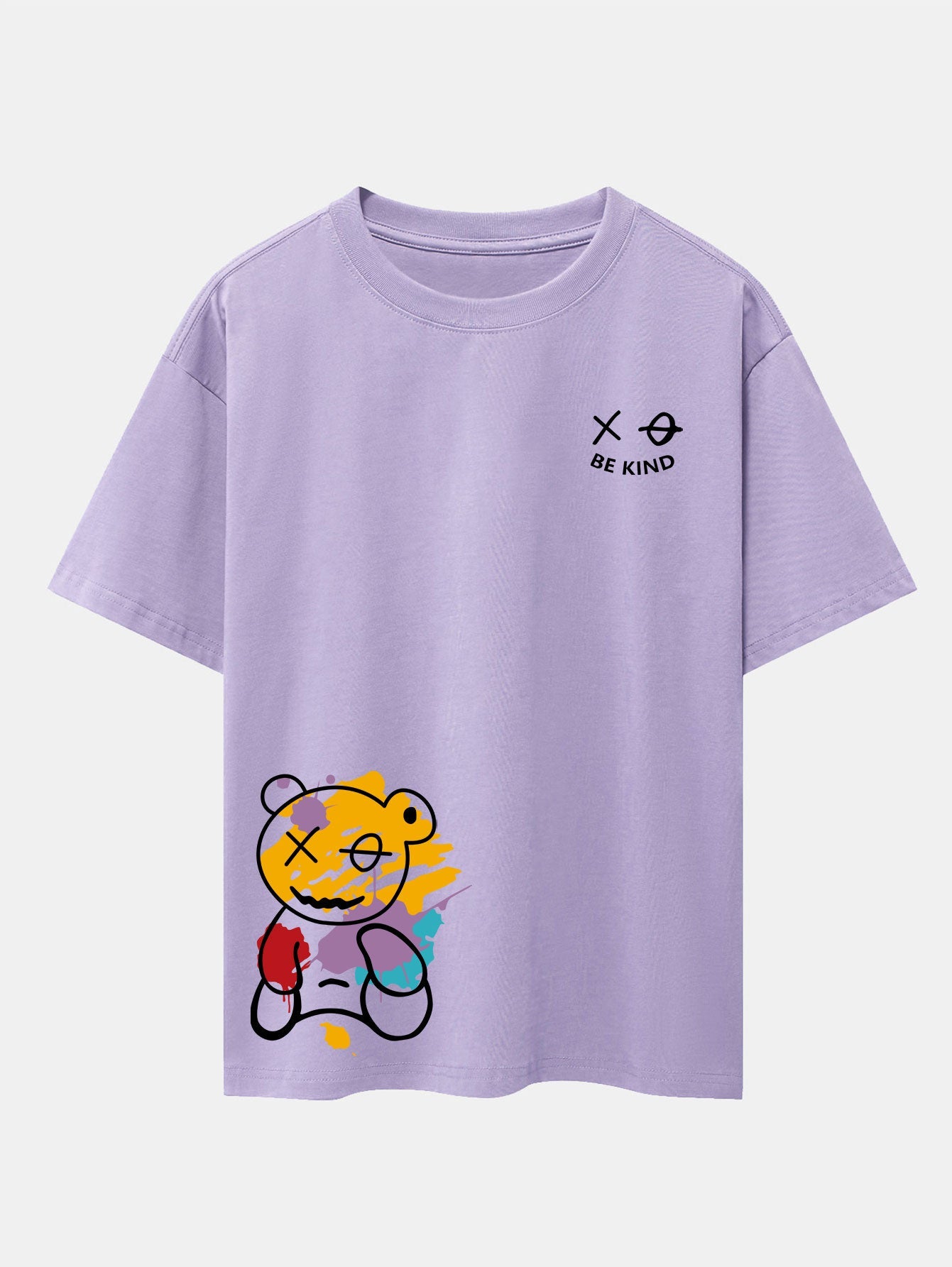 Oversized Drop Shoulder T-Shirt with Graffiti Bear Print