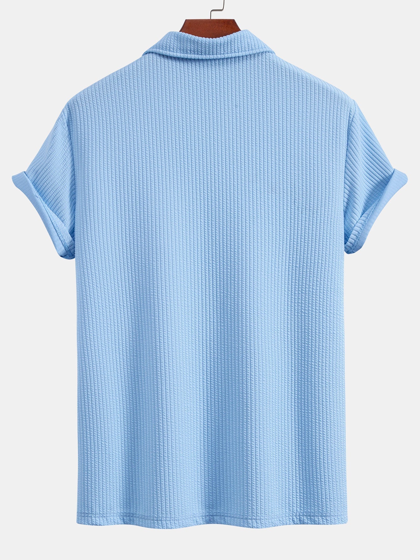 V-Neck Ribbed Polo with Short Sleeves & Straight Leg Ribbed Trousers