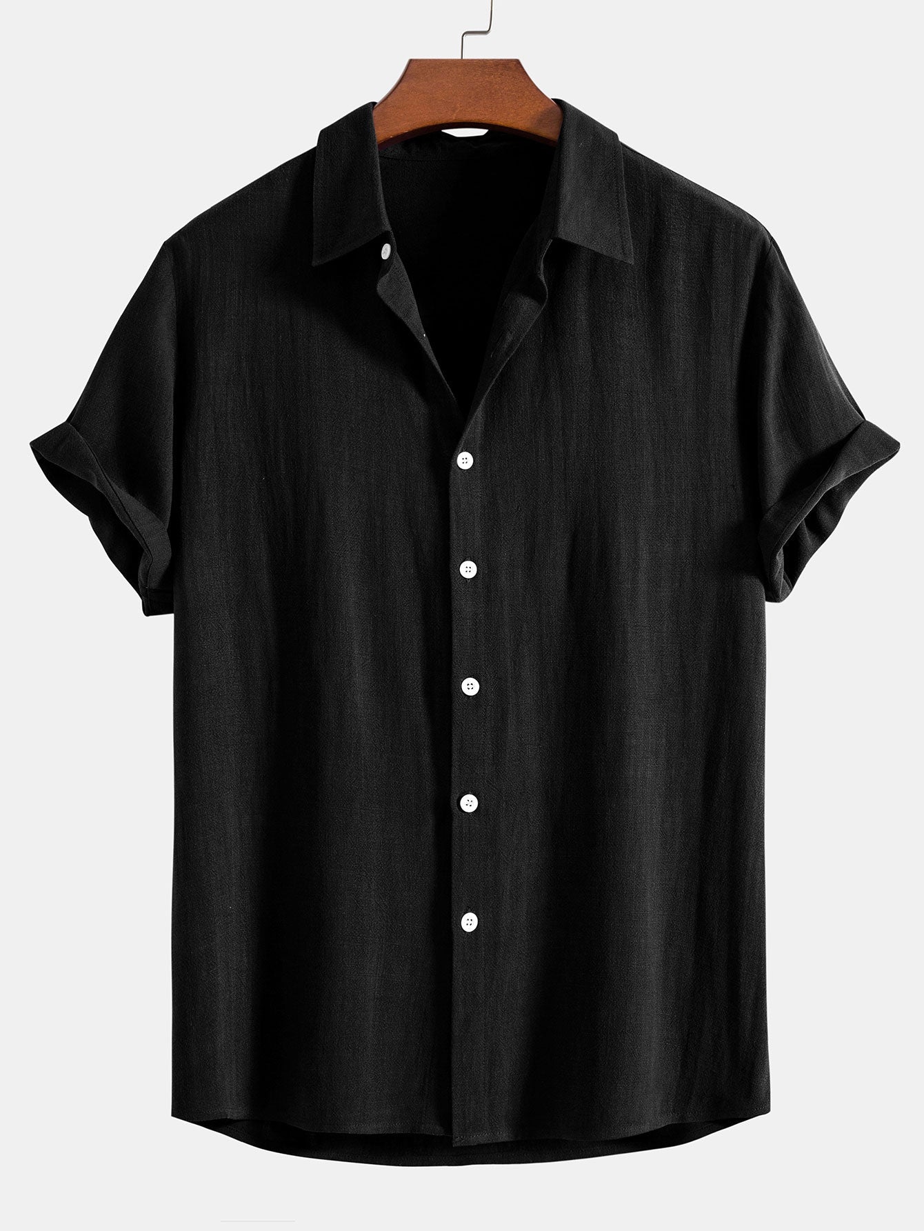 Linen-Rayon Blend Button-Up Shirt with Wrinkle-Textured Straight-Leg Pants