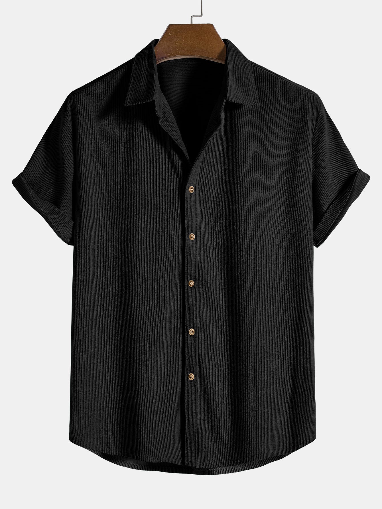 Short-Sleeve Corduroy Button-Up Shirt with Matching Shorts