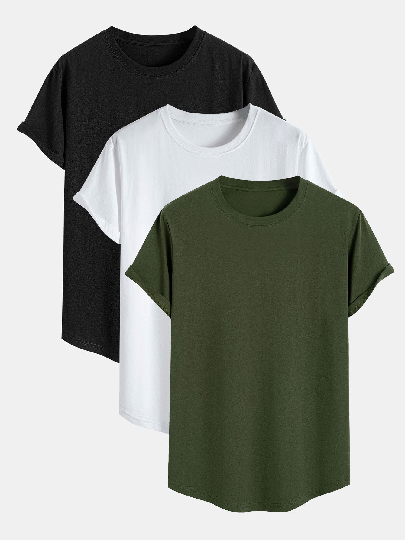Set of 3 Essential Cotton Arc Hem T-Shirts