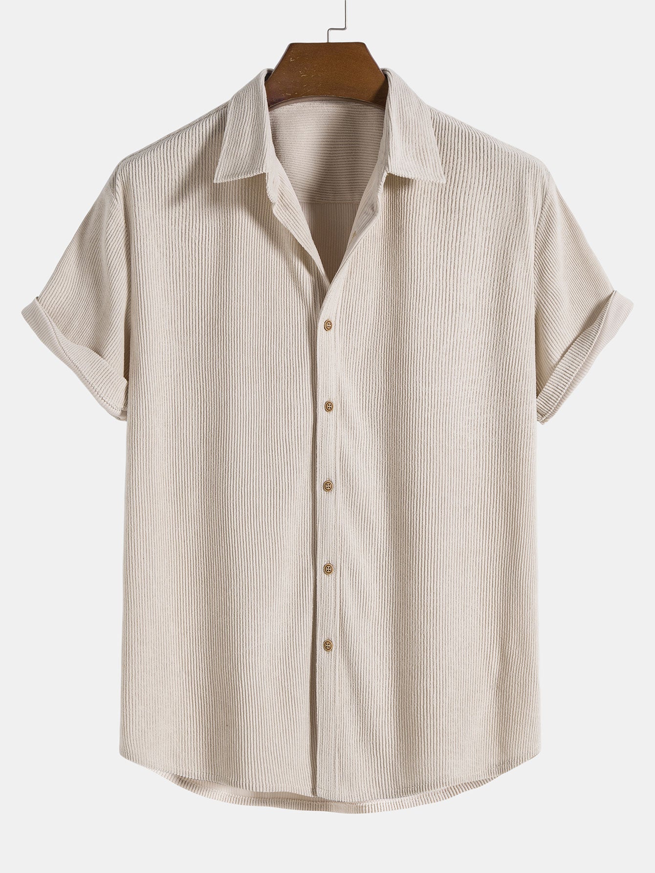 Short-Sleeve Corduroy Button-Up Shirt with Matching Shorts