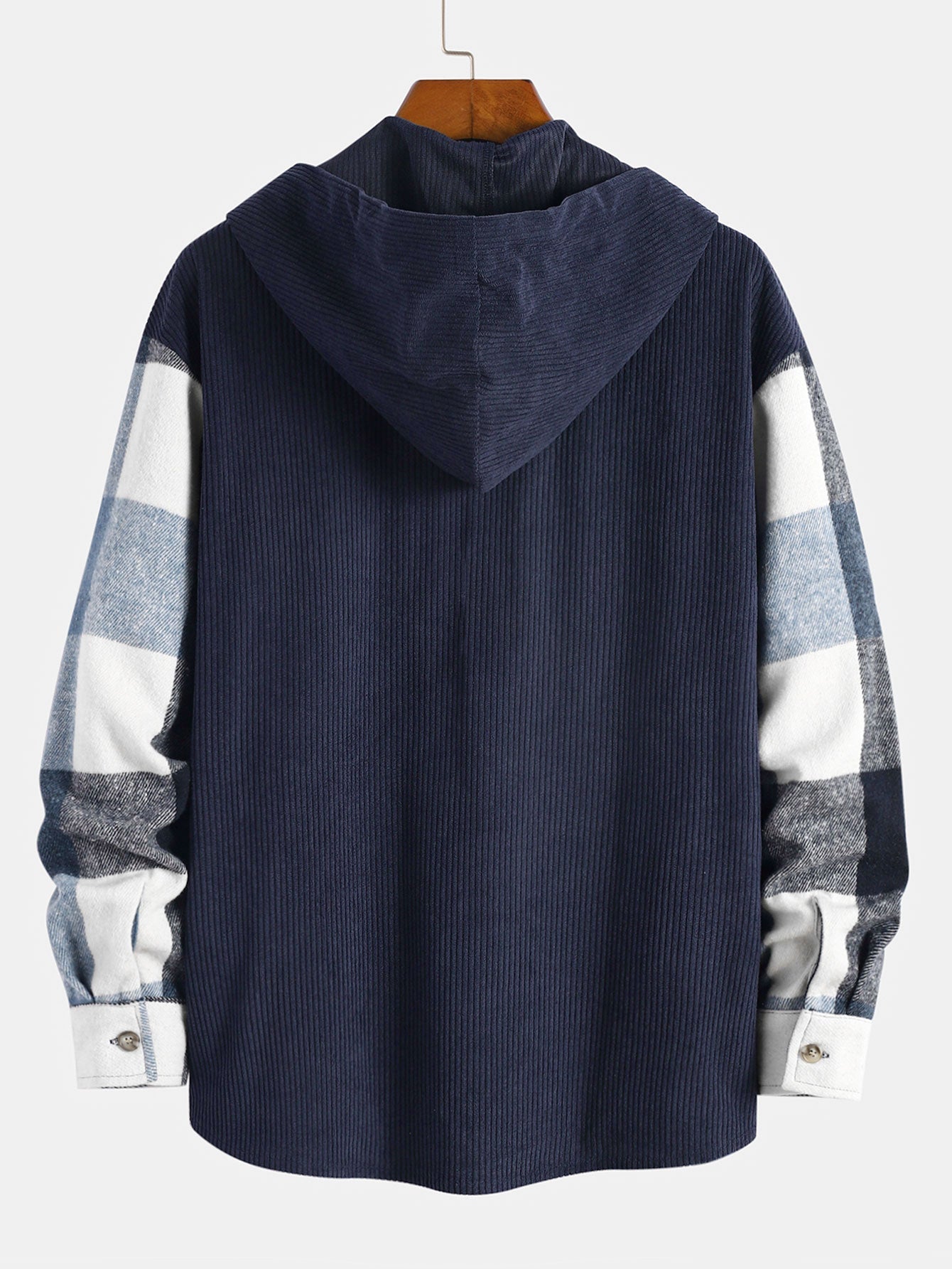 Cozy Plaid Corduroy Patchwork Hooded Shirt with Relaxed Fit
