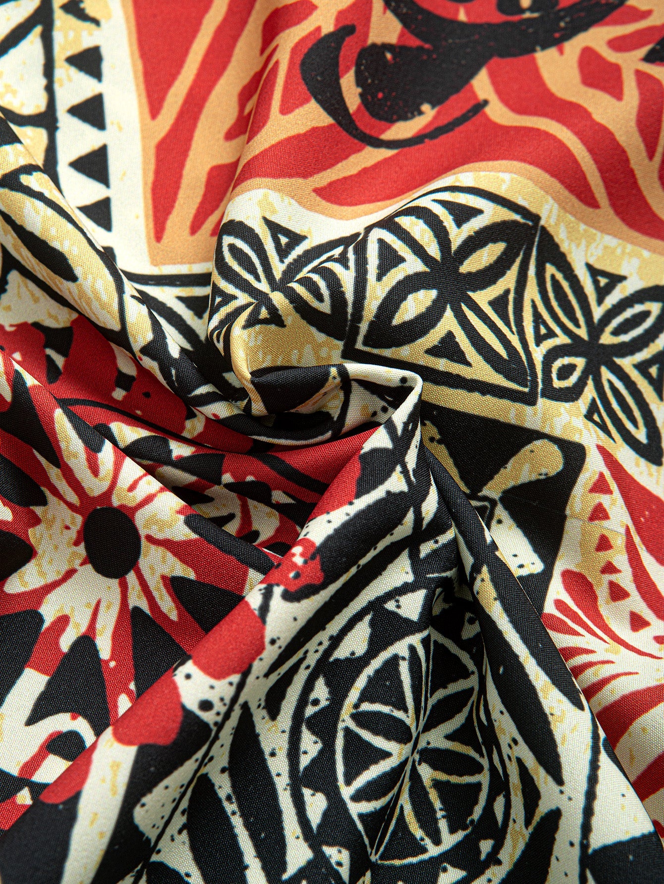 Button-Up Shirt with Palm Tree and Turtle Ethnic Geometry Print