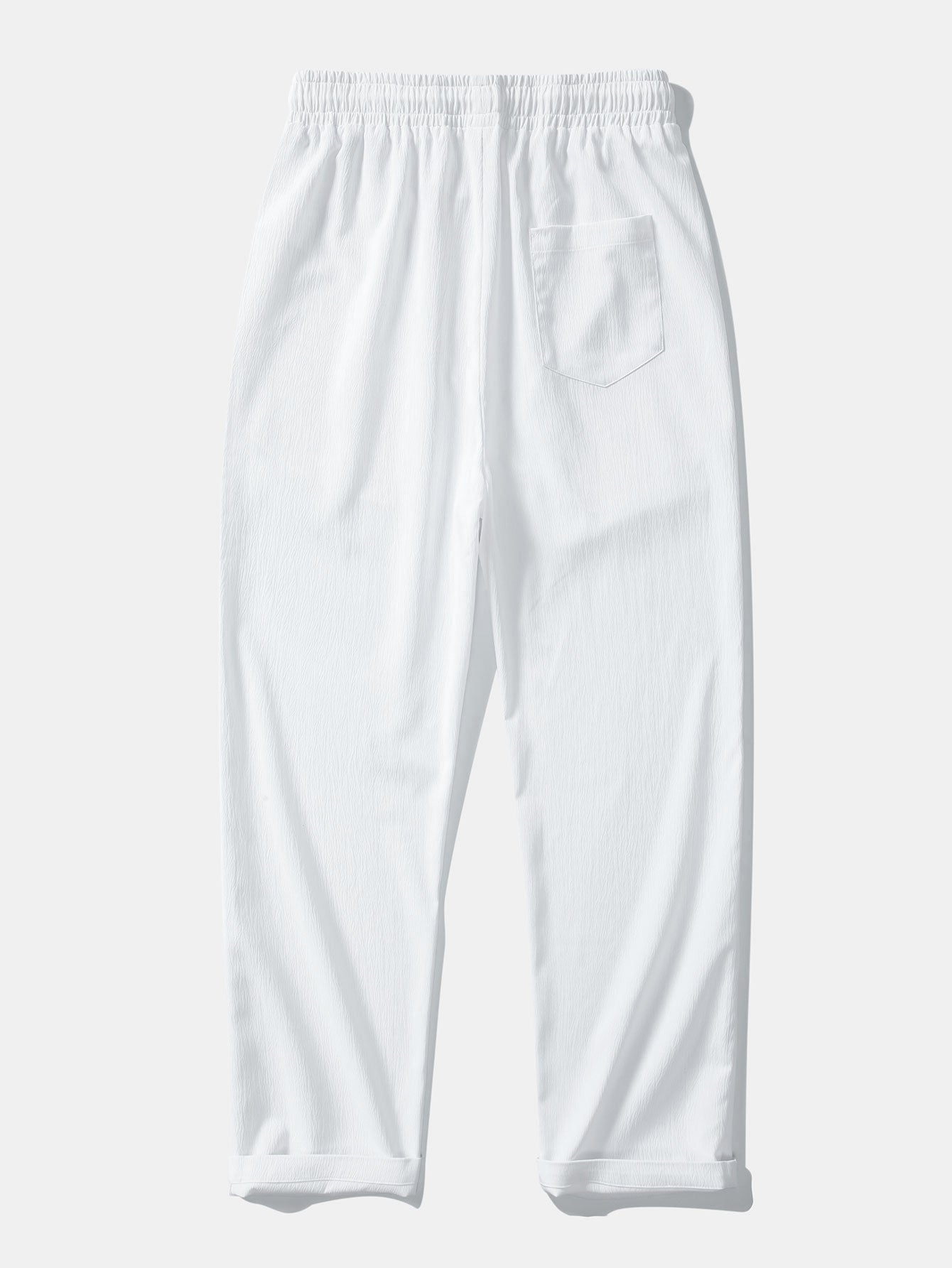Short Sleeve V-Neck Linen-Rayon Blend Shirt with Wrinkle-Textured Straight Leg Pants