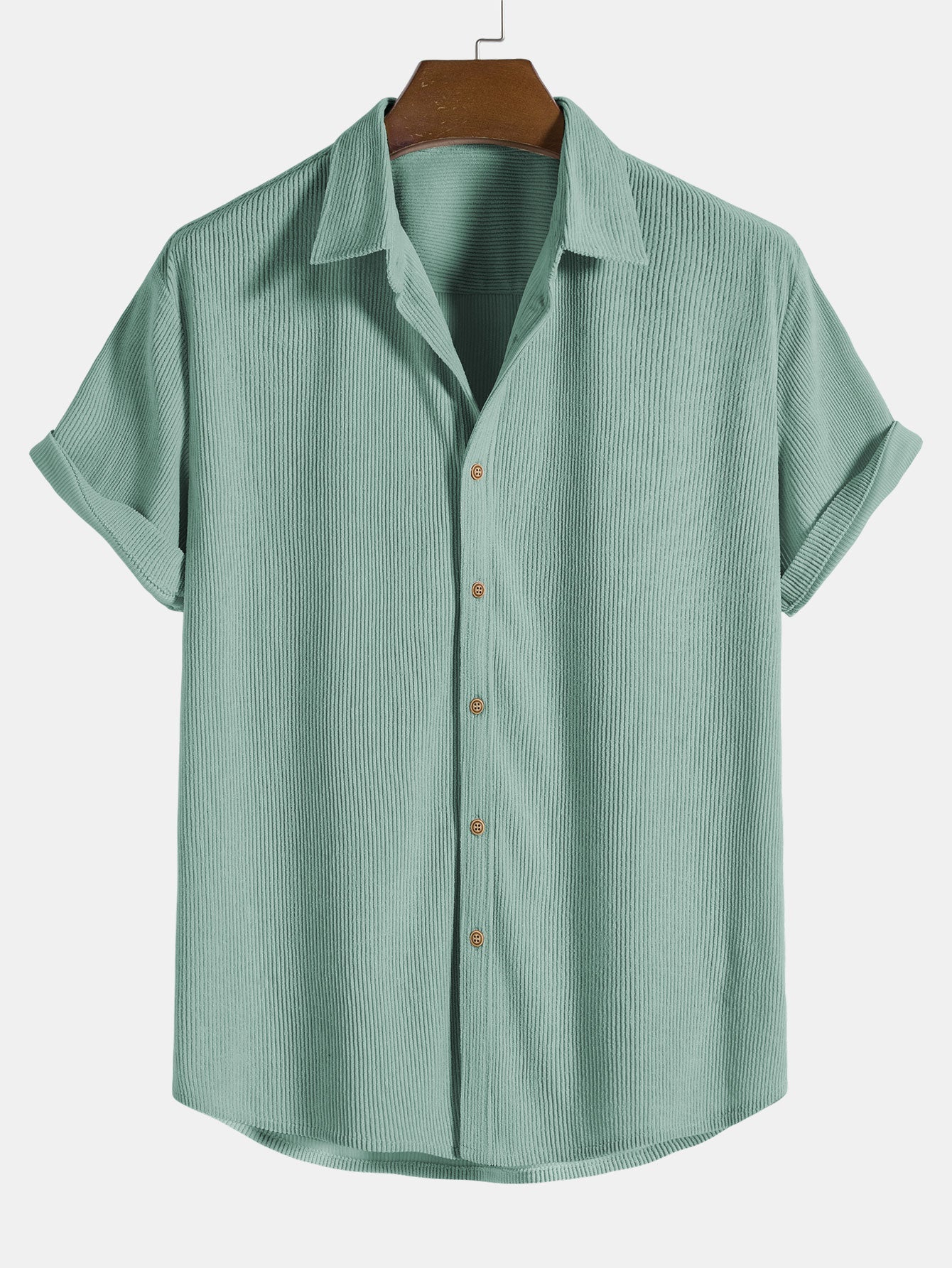 Short-Sleeve Corduroy Button-Up Shirt with Matching Shorts