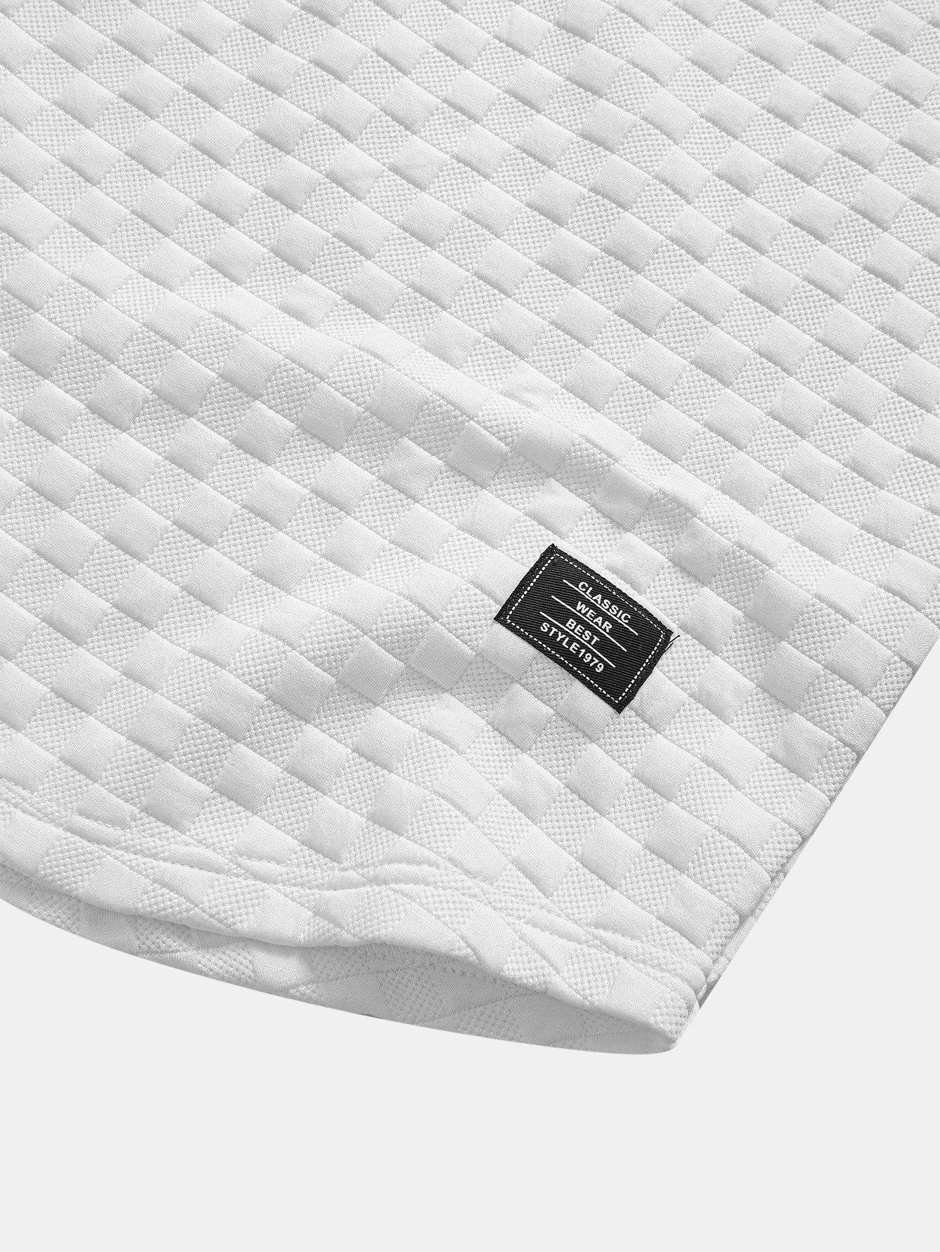 Checkerboard Jacquard Hooded T-Shirt with Arc Hem