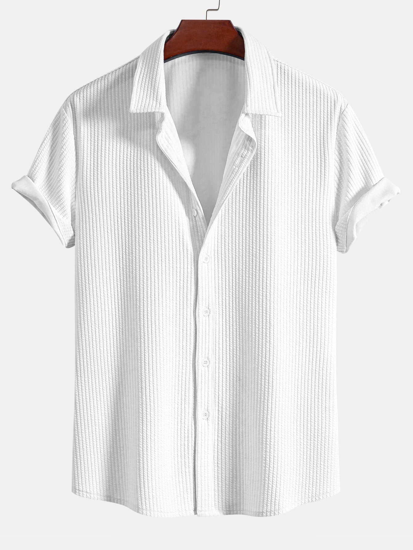 Ribbed Muscle Fit Button-Up Shirt and Shorts Set