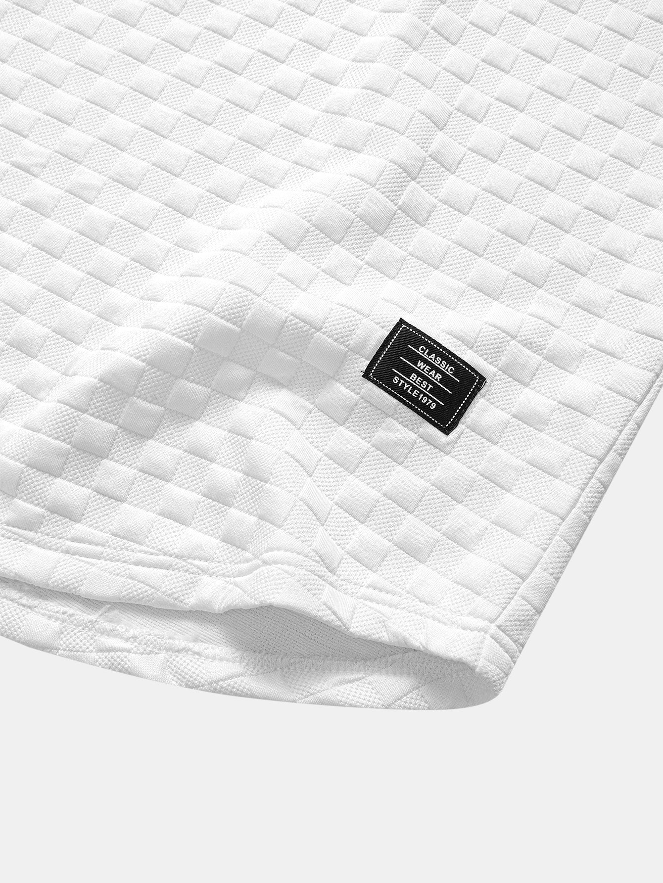 Checkerboard Jacquard Curved Hem T-Shirt