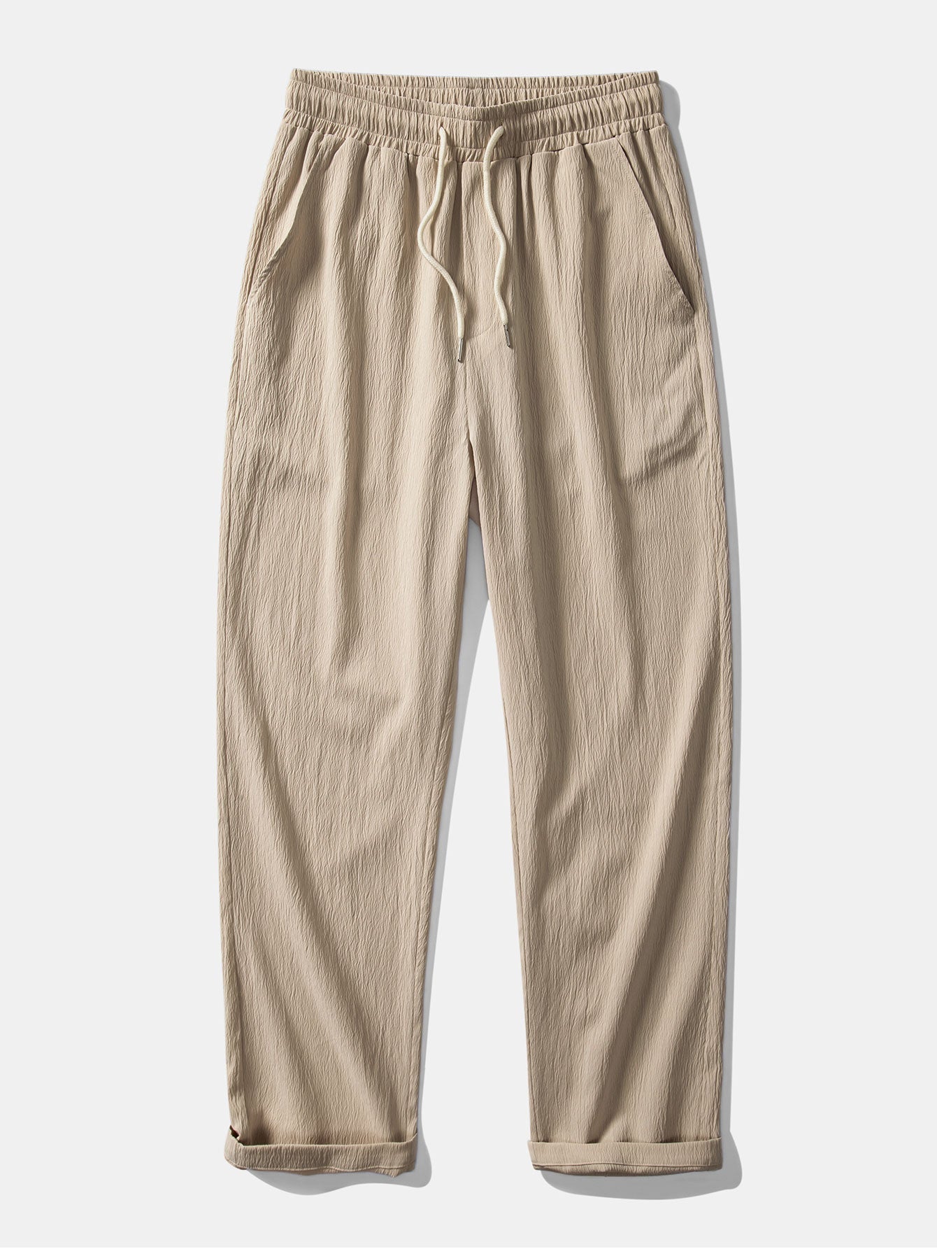 Linen-Rayon Blend Button-Up Shirt with Wrinkle-Textured Straight-Leg Pants