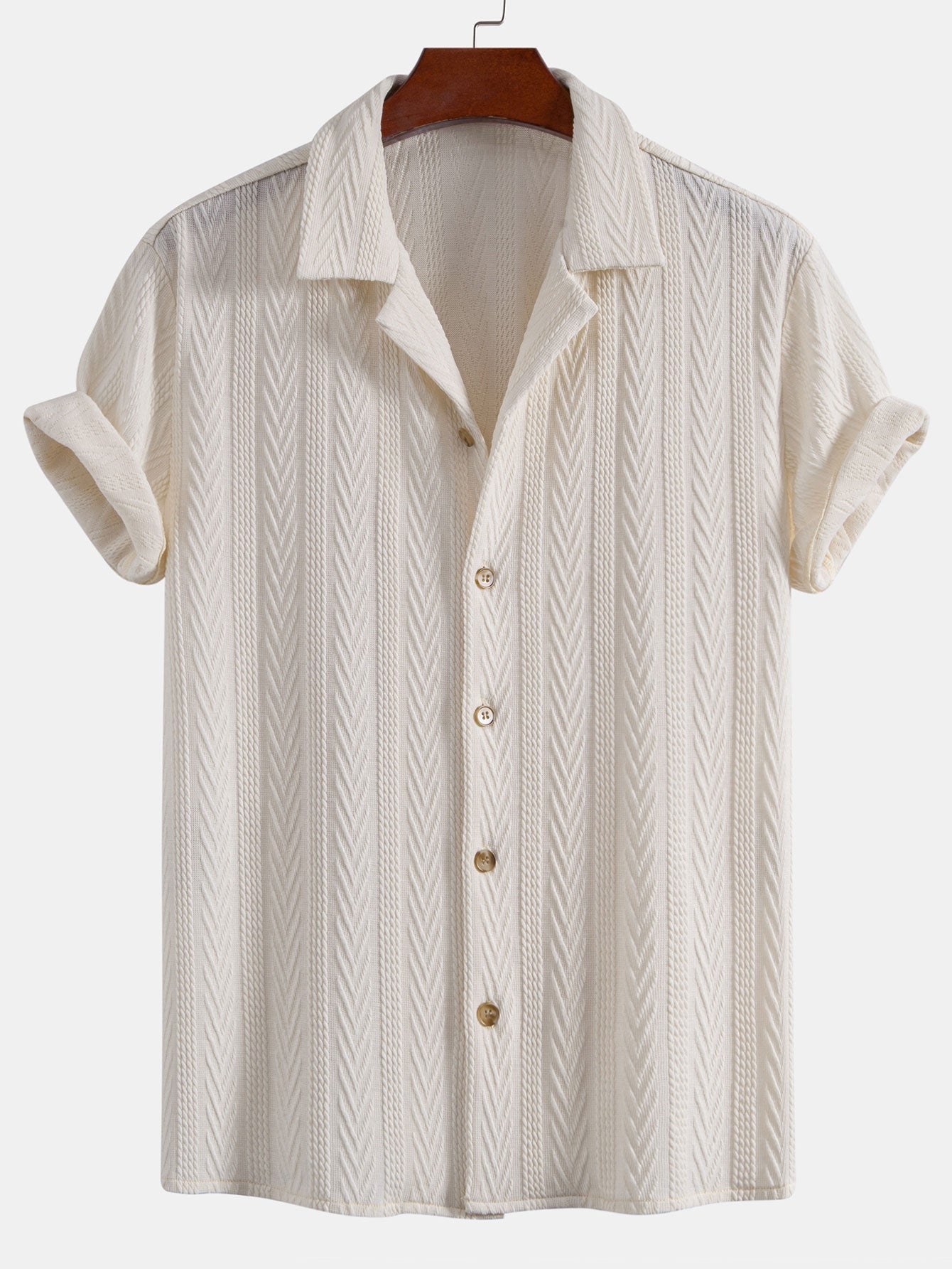 Textured Jacquard Cuban Shirt with Straight-Leg Linen Trousers