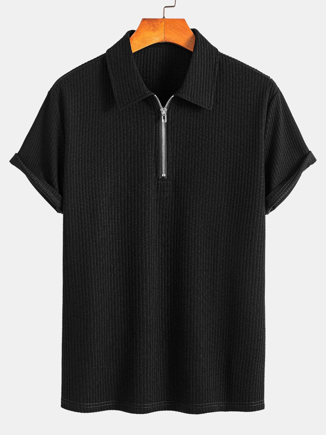 Ribbed Half-Zip Polo with Muscle Fit