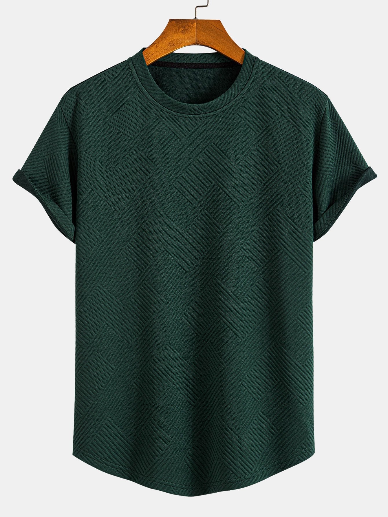 Striped Short Sleeve Jacquard T-Shirt with Arc Hem