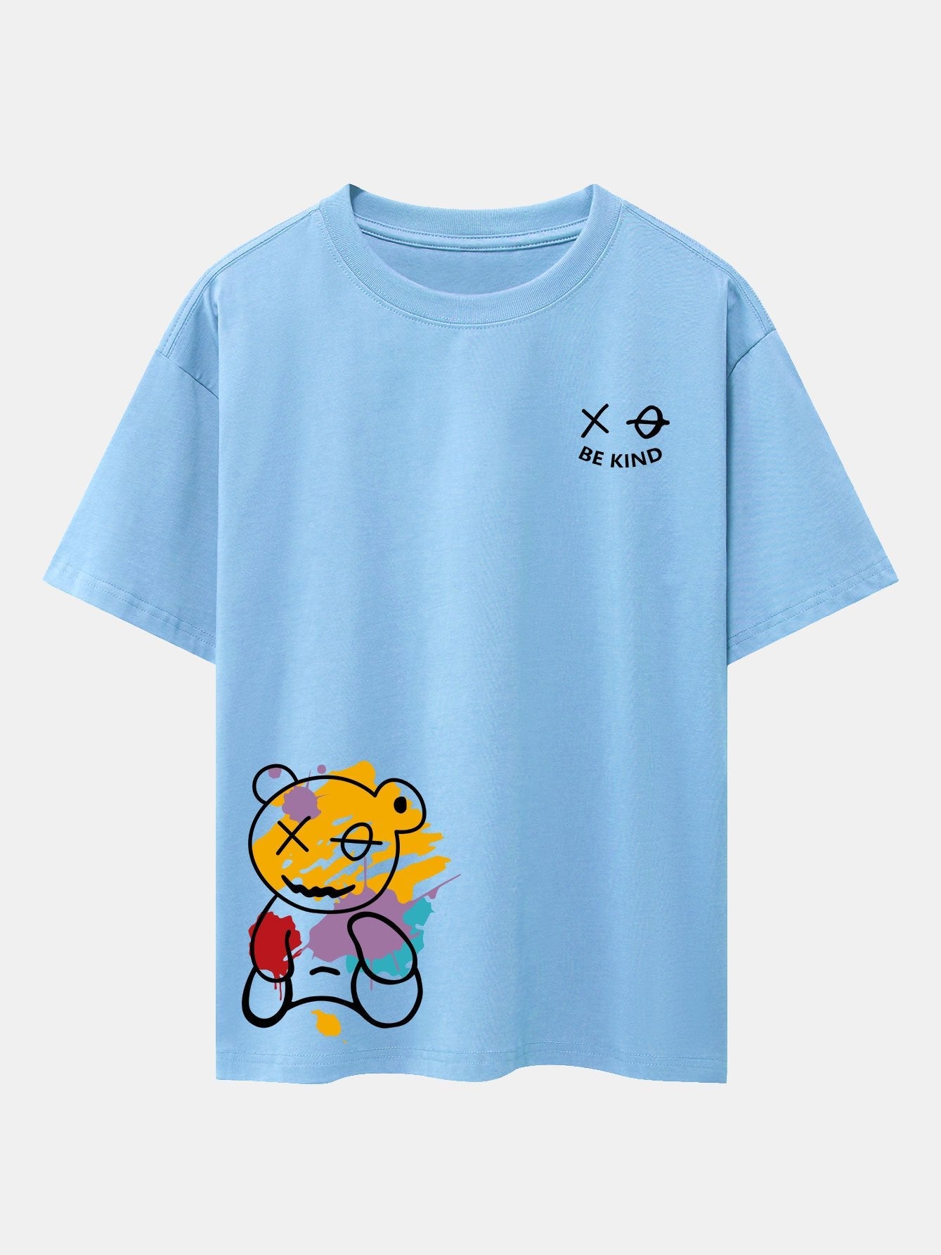 Oversized Drop Shoulder T-Shirt with Graffiti Bear Print