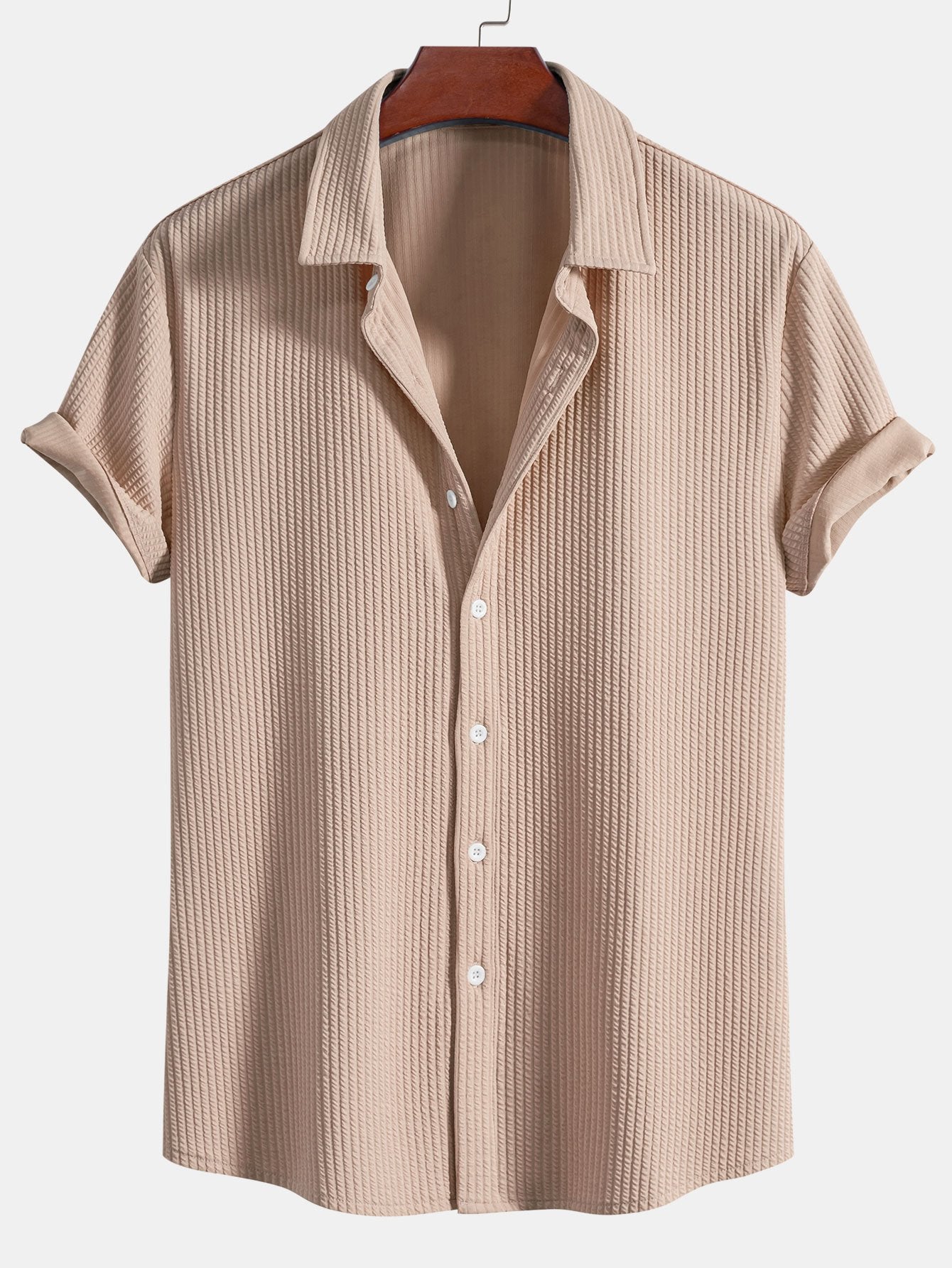 Ribbed Muscle Fit Button-Up Shirt and Shorts Set