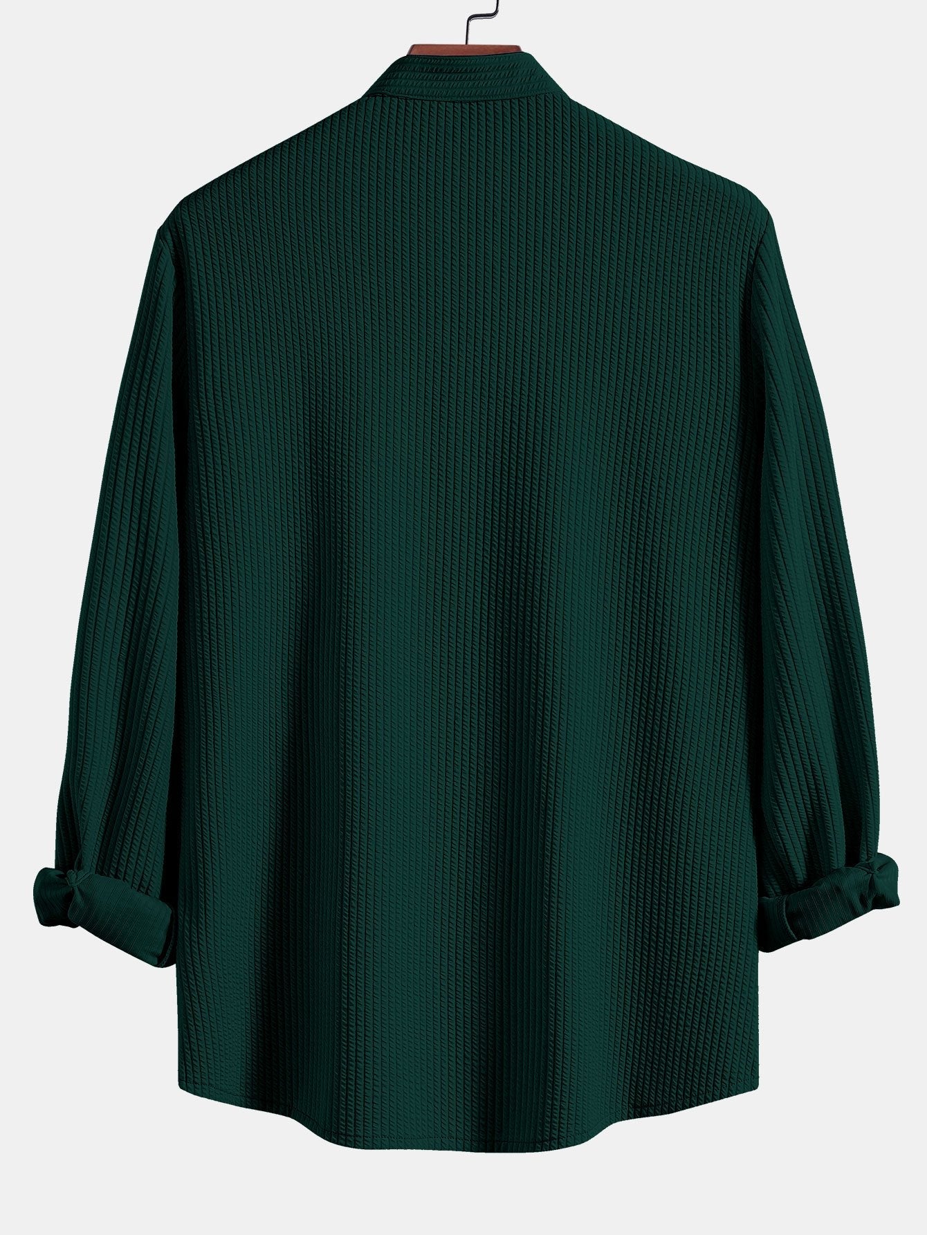 Ribbed Stand Collar Shirt with Long Sleeves and Muscle Fit