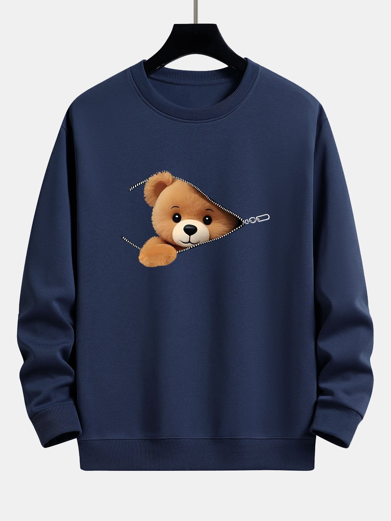 Relaxed Fit Sweatshirt with Zipper and Bear Print