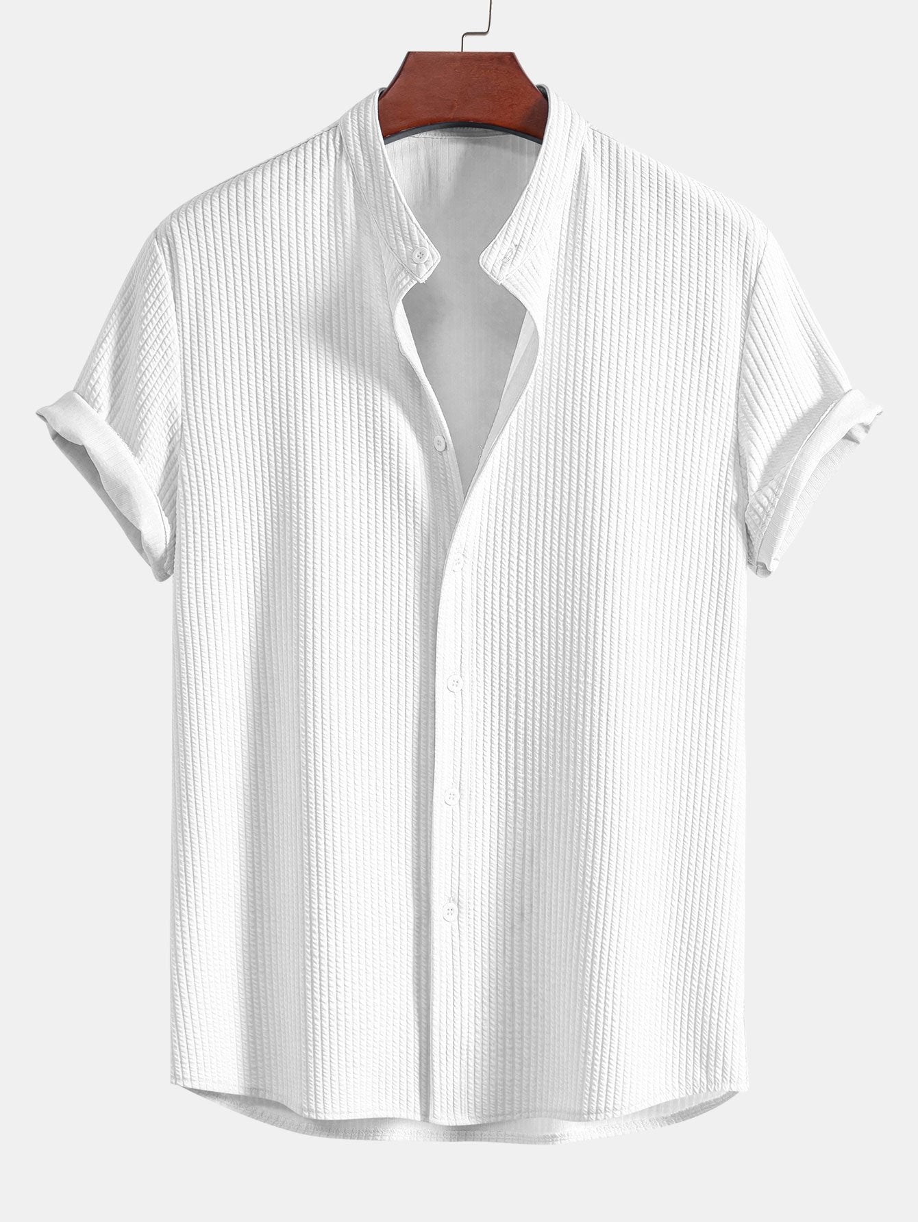 Ribbed Muscle Fit Stand Collar Shirt and Shorts Set