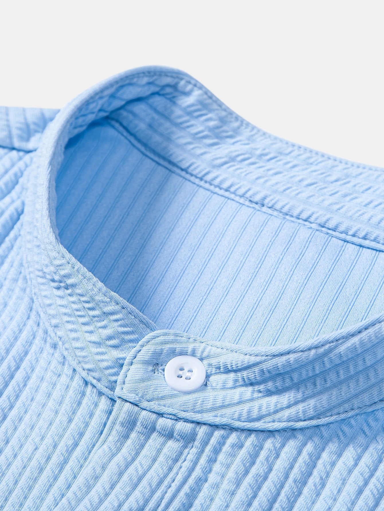 Ribbed Stand Collar Shirt with Long Sleeves and Muscle Fit