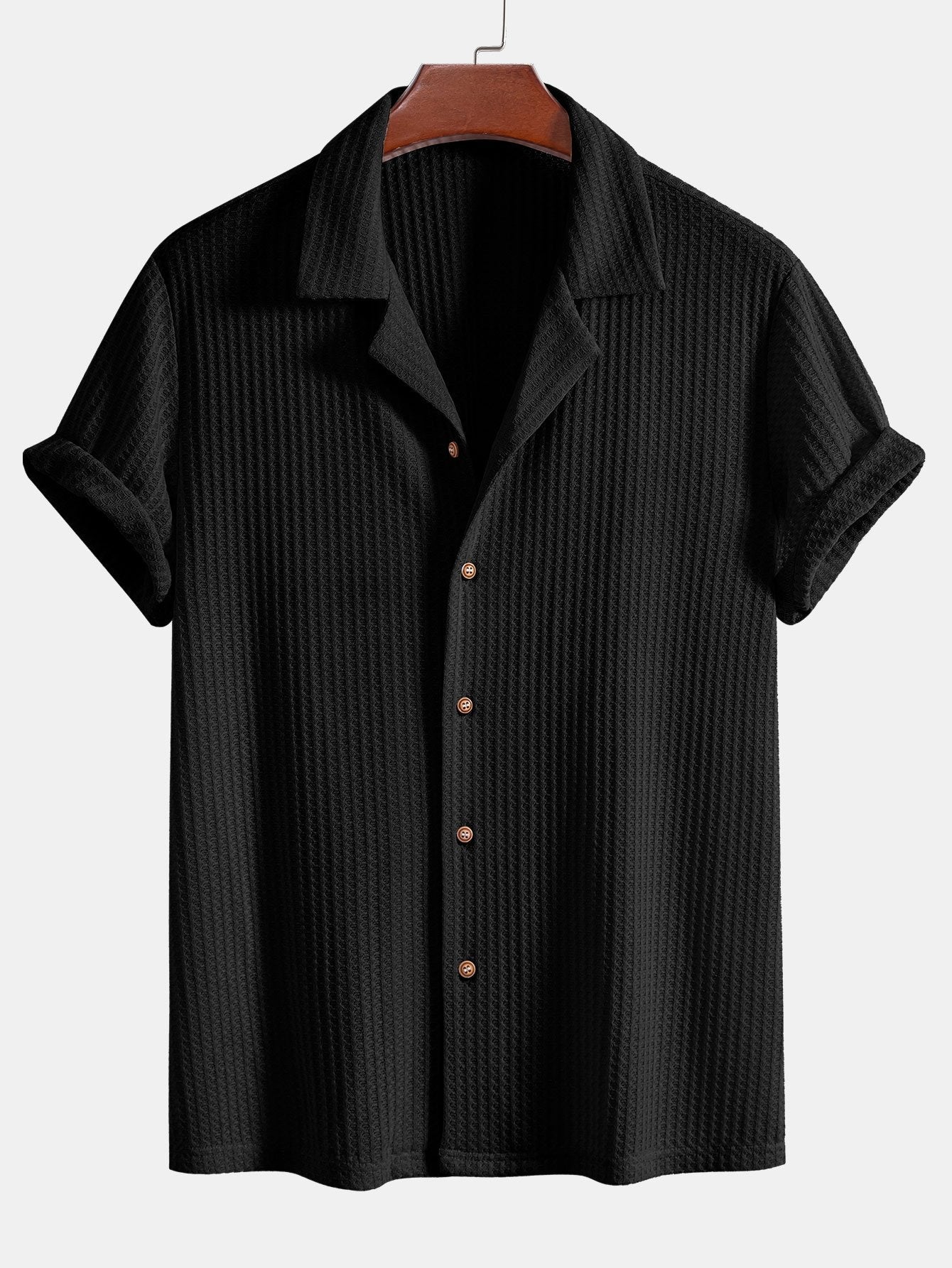 Short Sleeve Waffle Knit Cuban Shirt with Straight Leg Linen Trousers