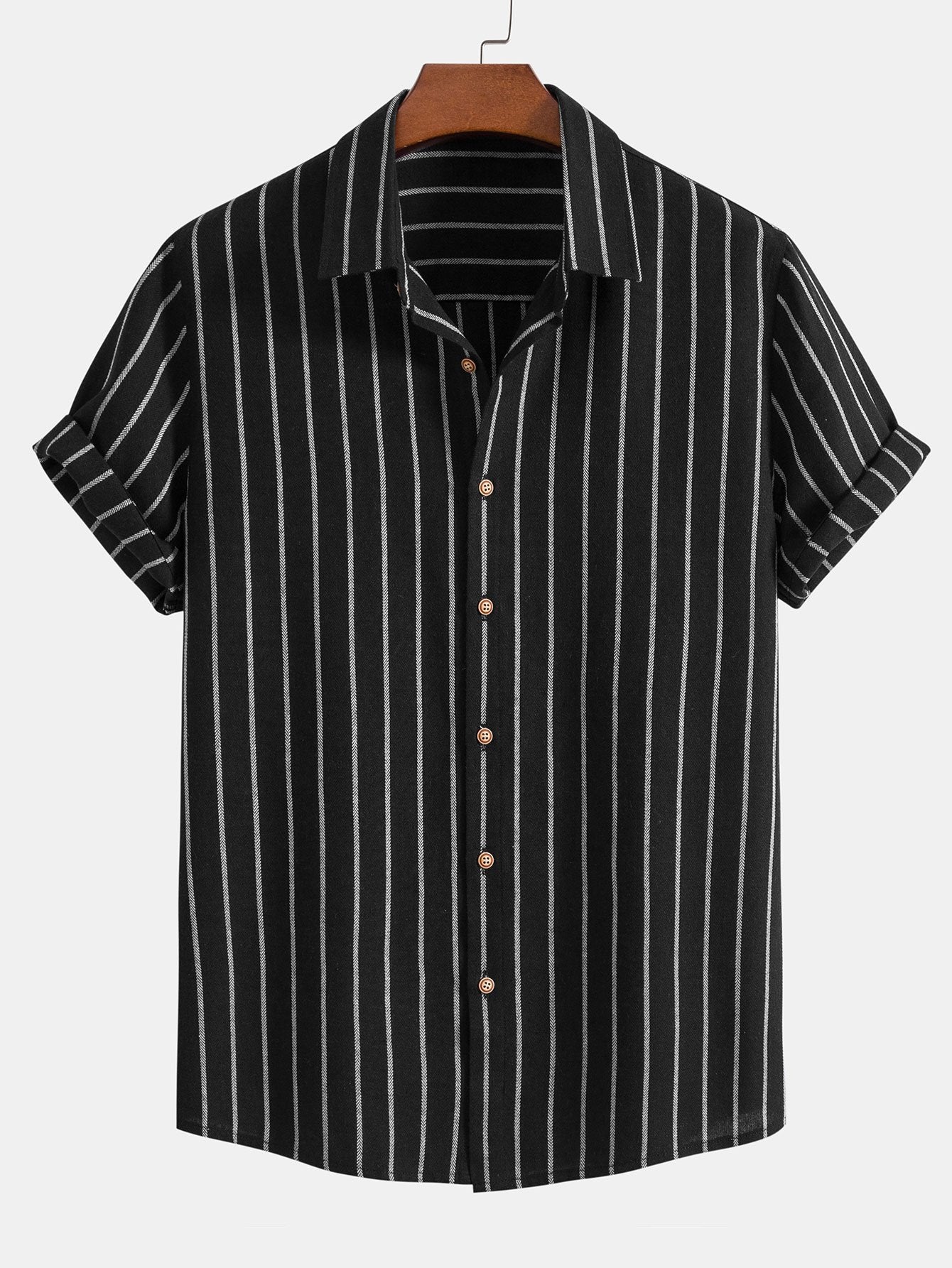Striped Cotton Blend Button-Up Shirt with Straight-Leg Linen Trousers
