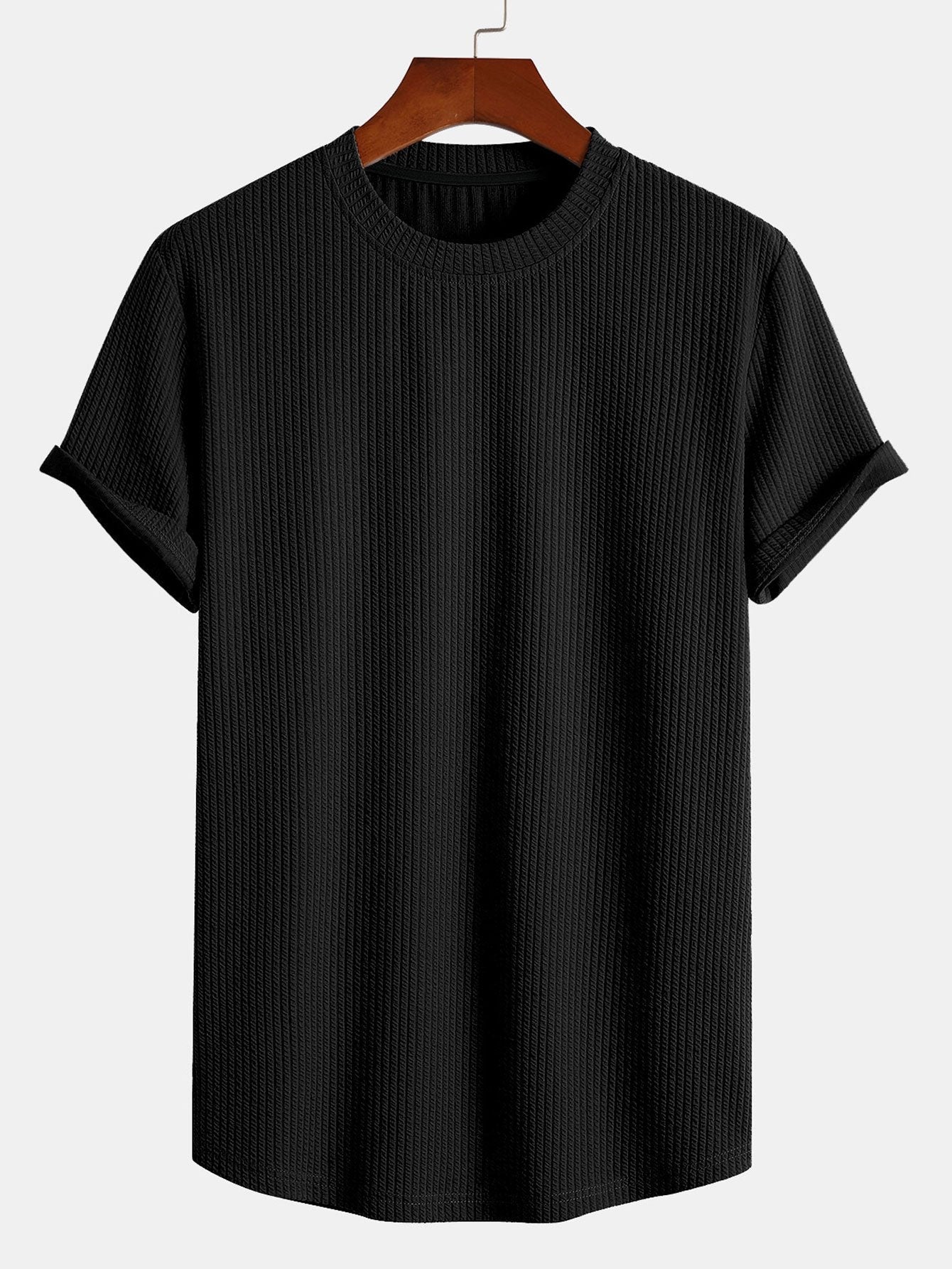 Ribbed Muscle Fit T-Shirt with Arc Hem