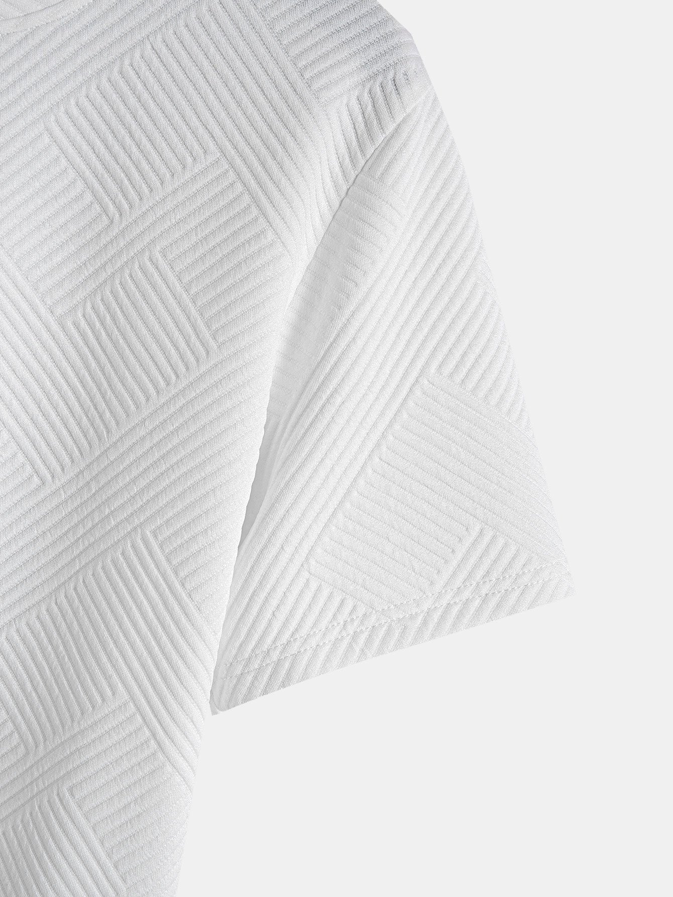 Striped Short Sleeve Jacquard T-Shirt with Arc Hem