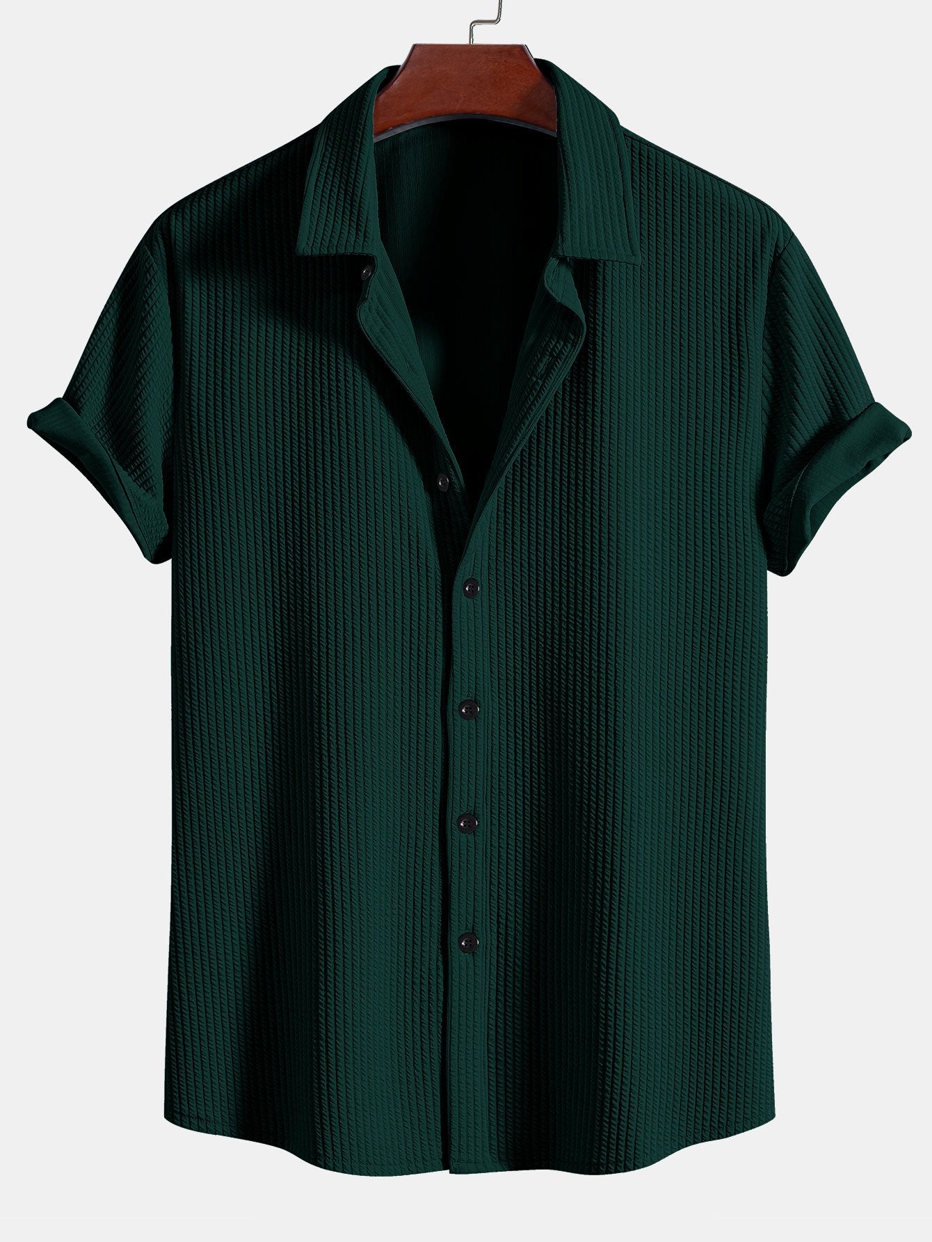 Ribbed Muscle Fit Button-Up Shirt and Shorts Set