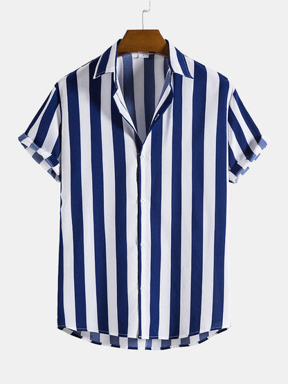 Broad Striped Stand Collar Shirts