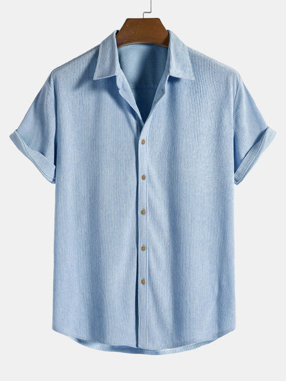 Short-Sleeve Corduroy Button-Up Shirt with Matching Shorts