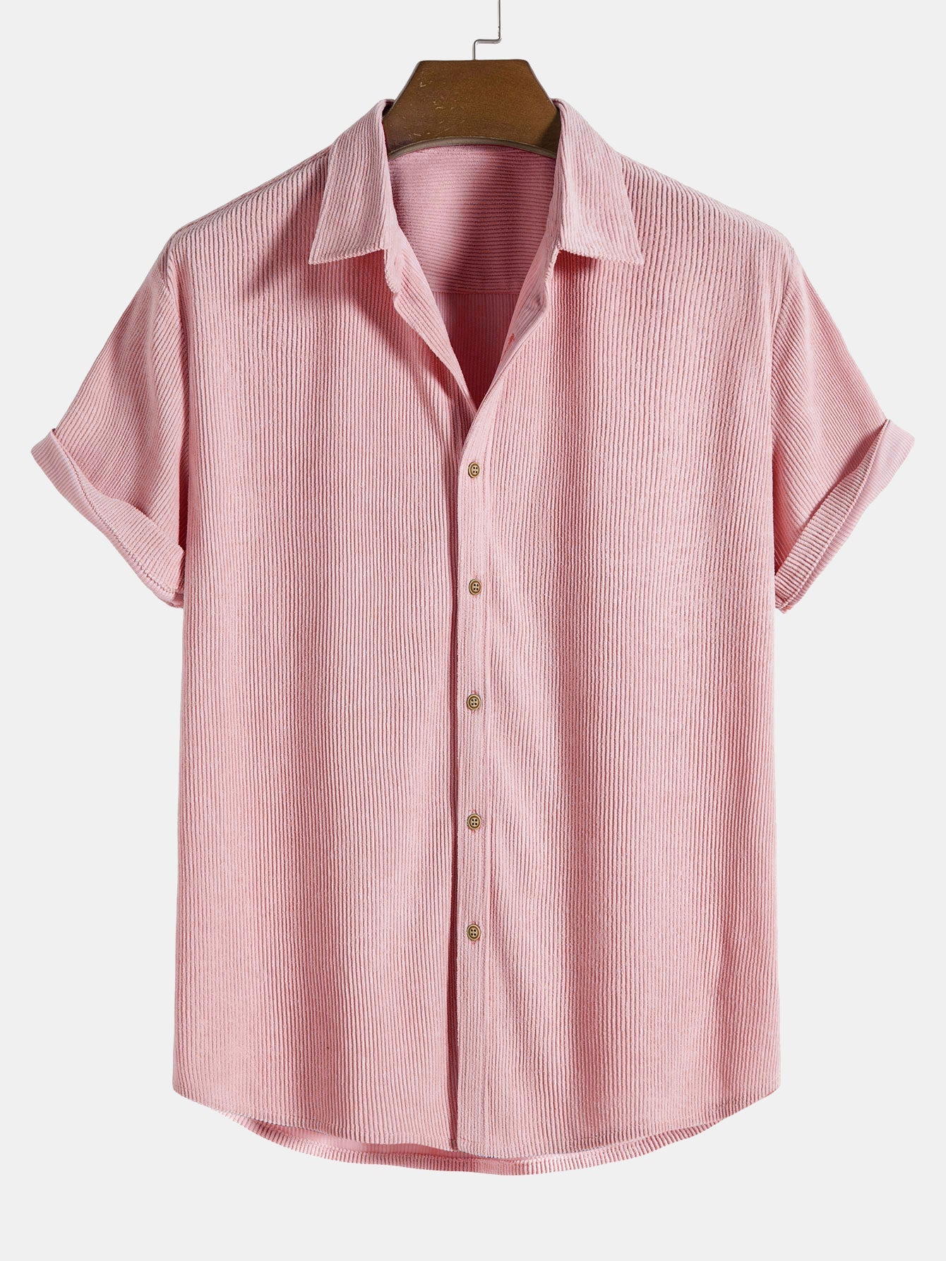 Short-Sleeve Corduroy Button-Up Shirt with Matching Shorts