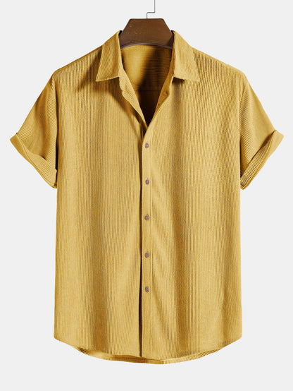Short-Sleeve Corduroy Button-Up Shirt with Matching Shorts
