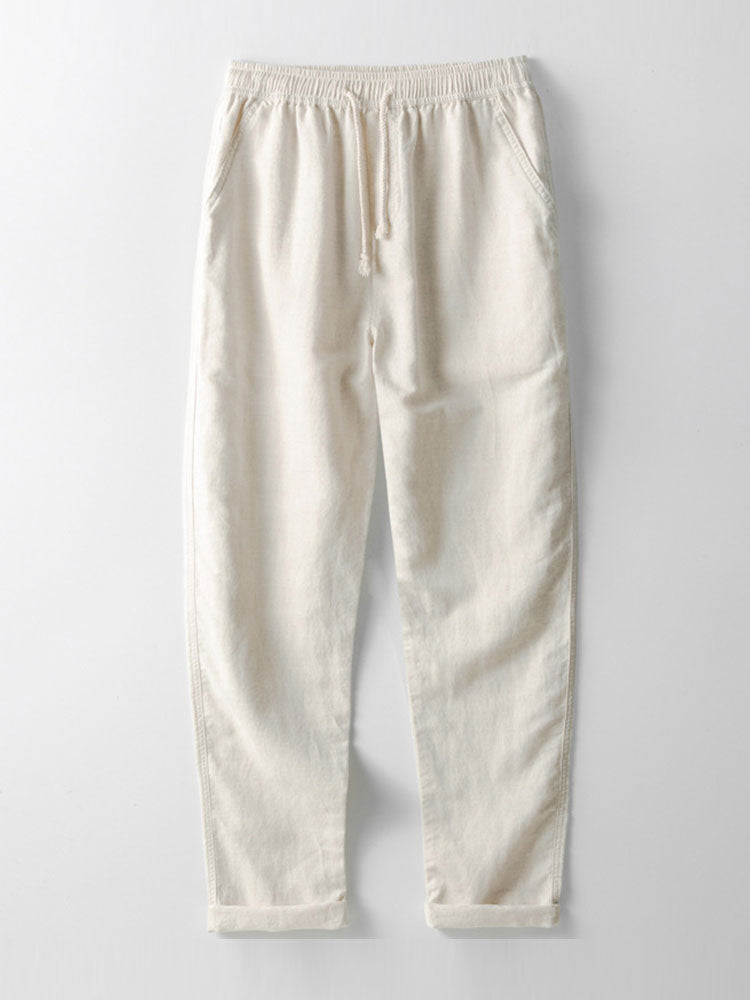 V-Neck Linen-Rayon Blend Top with Straight Leg Linen Trousers