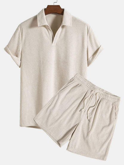 Short Sleeve Corduroy Polo and Matching Corduroy Shorts Set