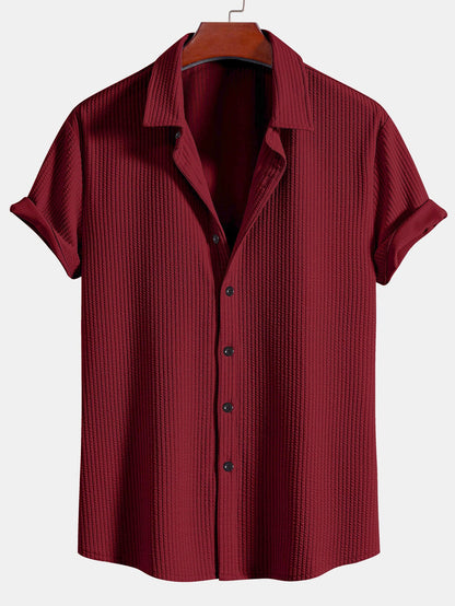Ribbed Muscle Fit Button-Up Shirt and Shorts Set
