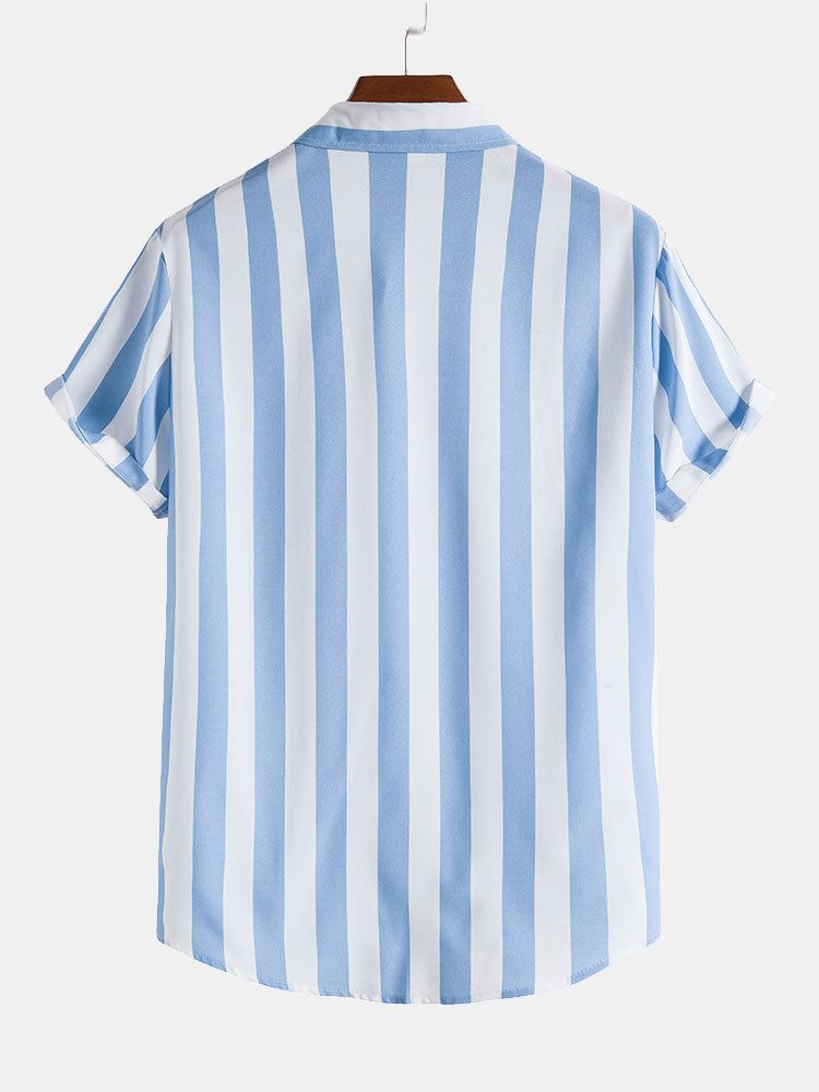 Broad Striped Stand Collar Shirts