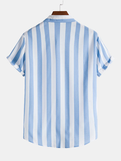 Broad Striped Stand Collar Shirts