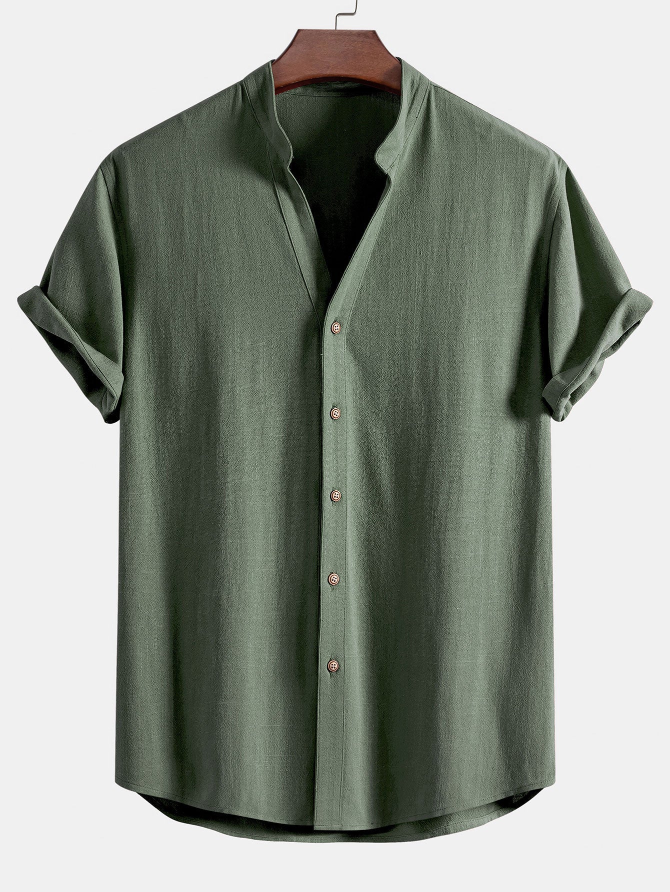 V-Neck Short Sleeve Linen-Rayon Blend Shirt