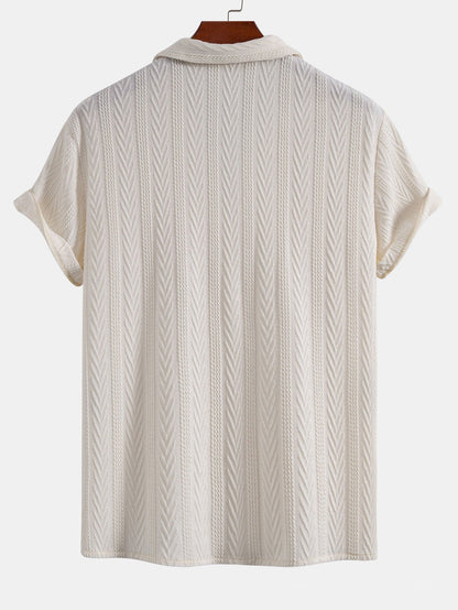 Textured Jacquard Cuban Shirt with Straight-Leg Linen Trousers