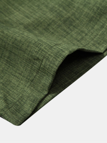 Short Sleeve Stand Collar Top & Straight Leg Linen Trousers