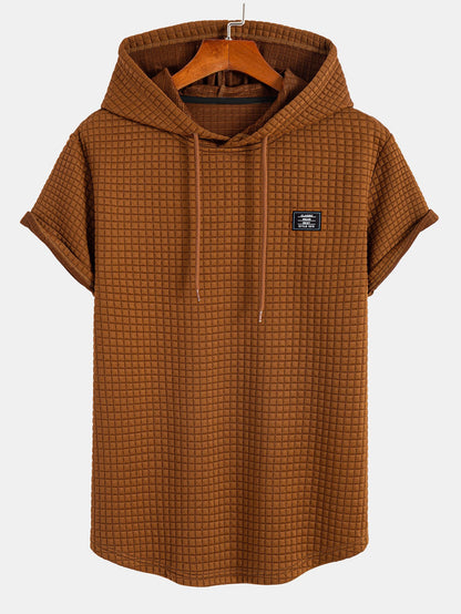 T-shirt con cappuccio in maglia a nido d'ape e orlo ad arco