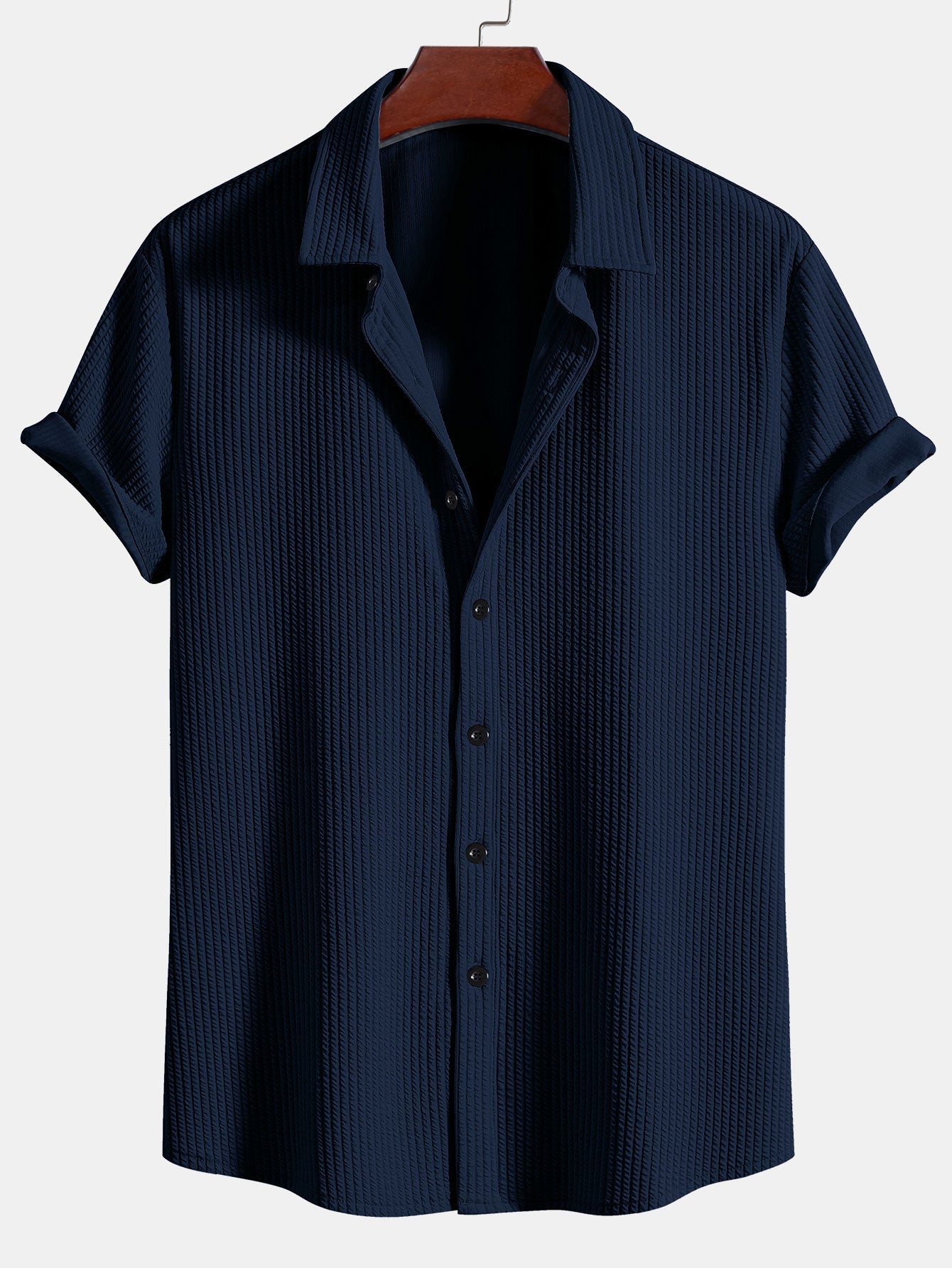 Ribbed Muscle Fit Button-Up Shirt and Shorts Set