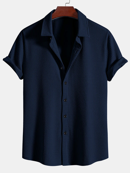 Ribbed Muscle Fit Button-Up Shirt and Shorts Set
