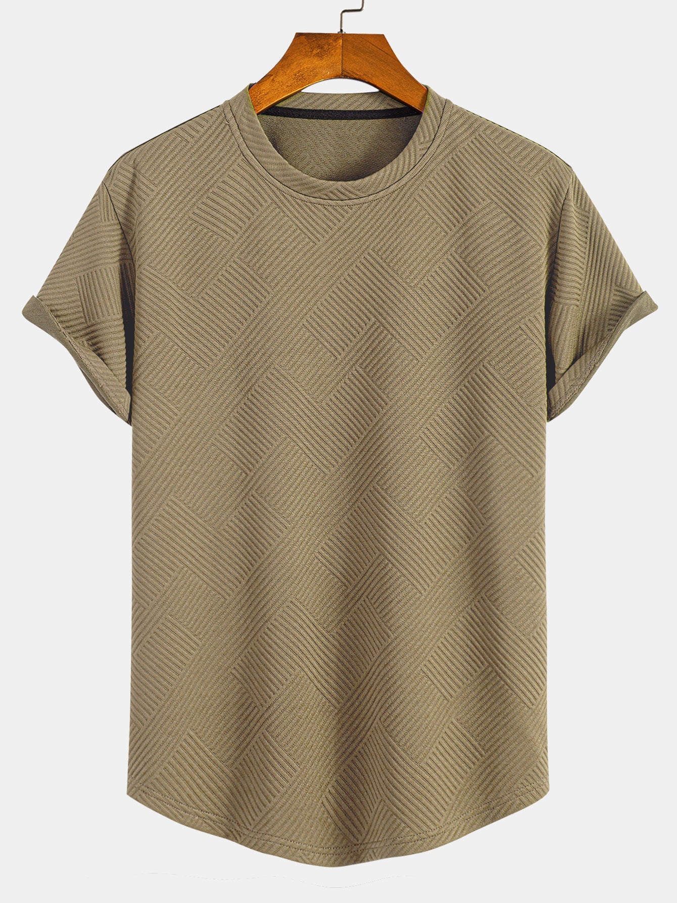 Striped Short Sleeve Jacquard T-Shirt with Arc Hem