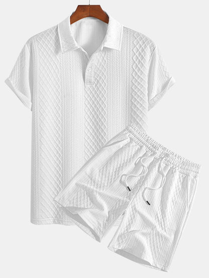 Geometric Diamond Pattern Polo and Shorts Set