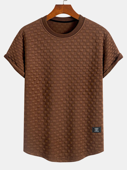 Checkerboard Jacquard Curved Hem T-Shirt